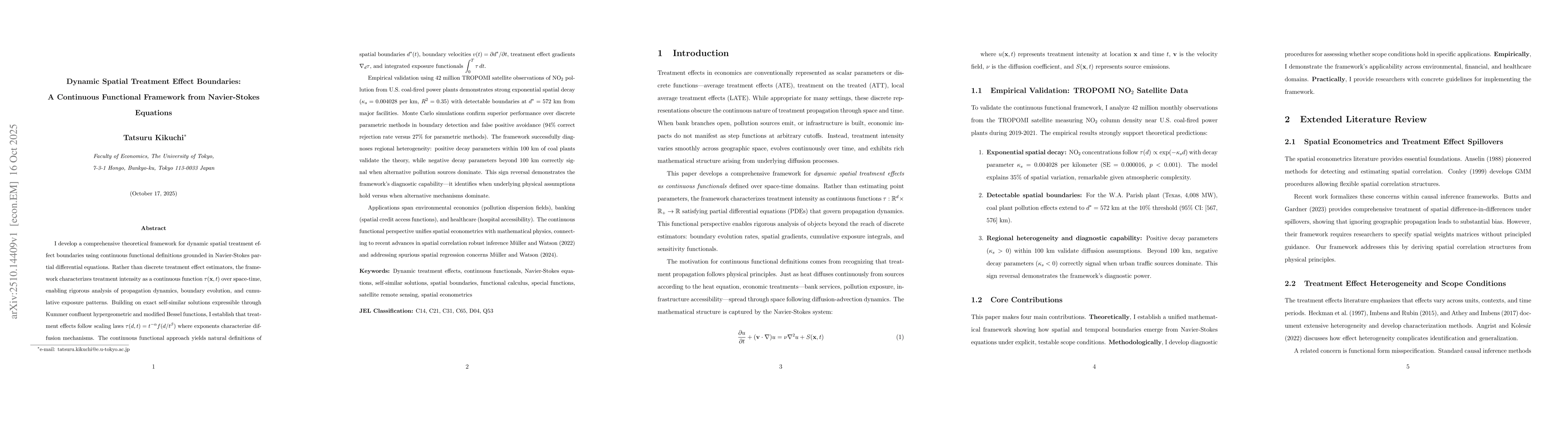 Thumbnail for Dynamic Spatial Treatment Effect Boundaries: A Continuous Functional
  Framework from Navier-Stokes Equations