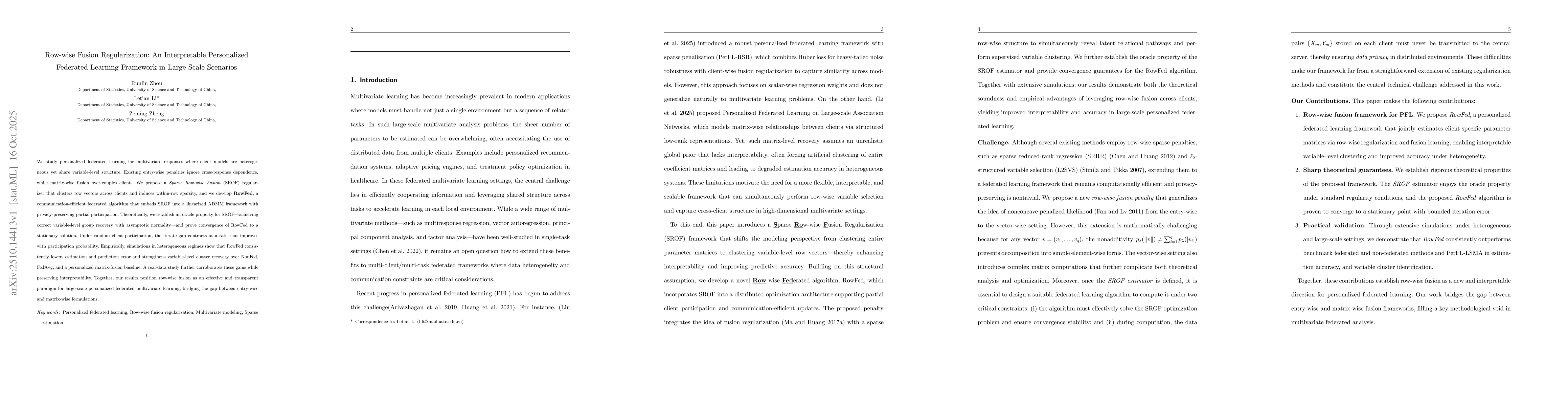 Thumbnail for Personalized federated learning, Row-wise fusion regularization,
  Multivariate modeling, Sparse estimation