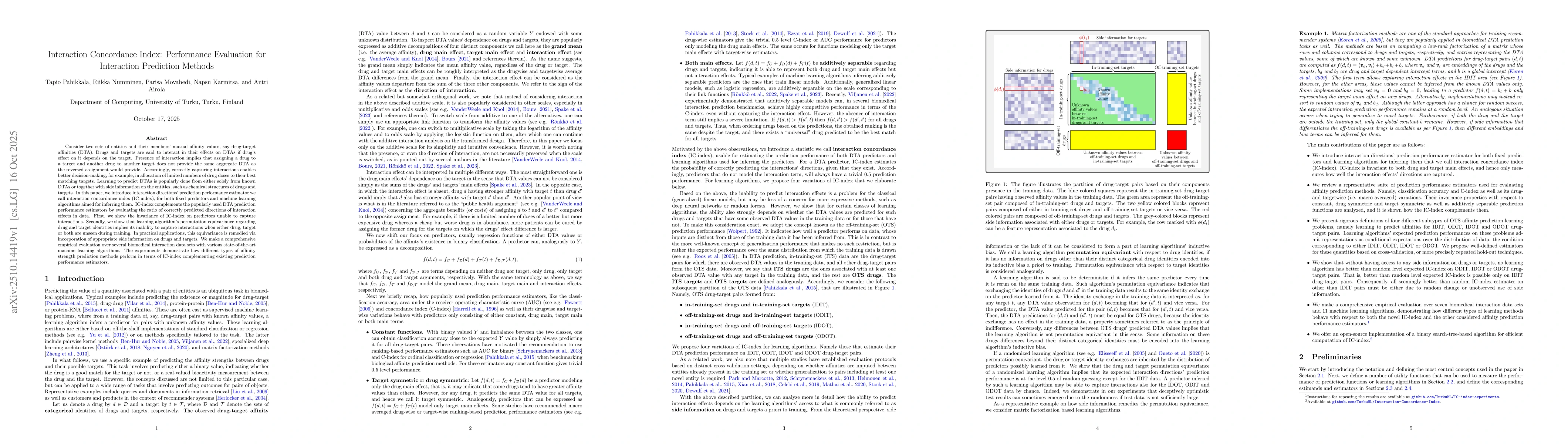 Thumbnail for Interaction Concordance Index: Performance Evaluation for Interaction
  Prediction Methods
