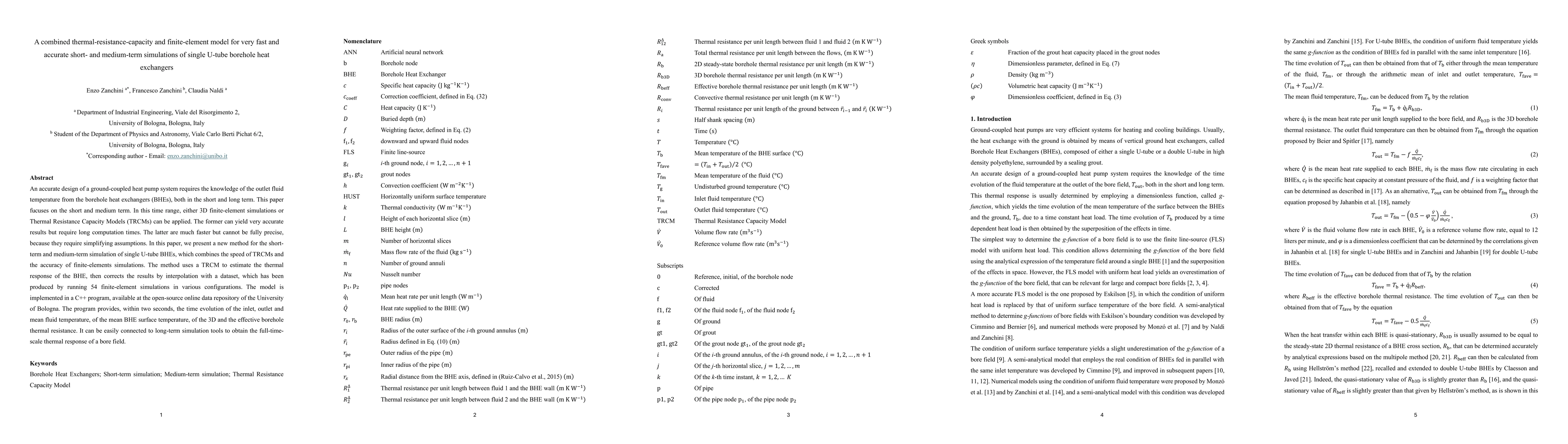 Thumbnail for A combined thermal-resistance-capacity and finite-element model for very
  fast and accurate short- and medium-term simulations of single U-tube
  borehole heat exchangers