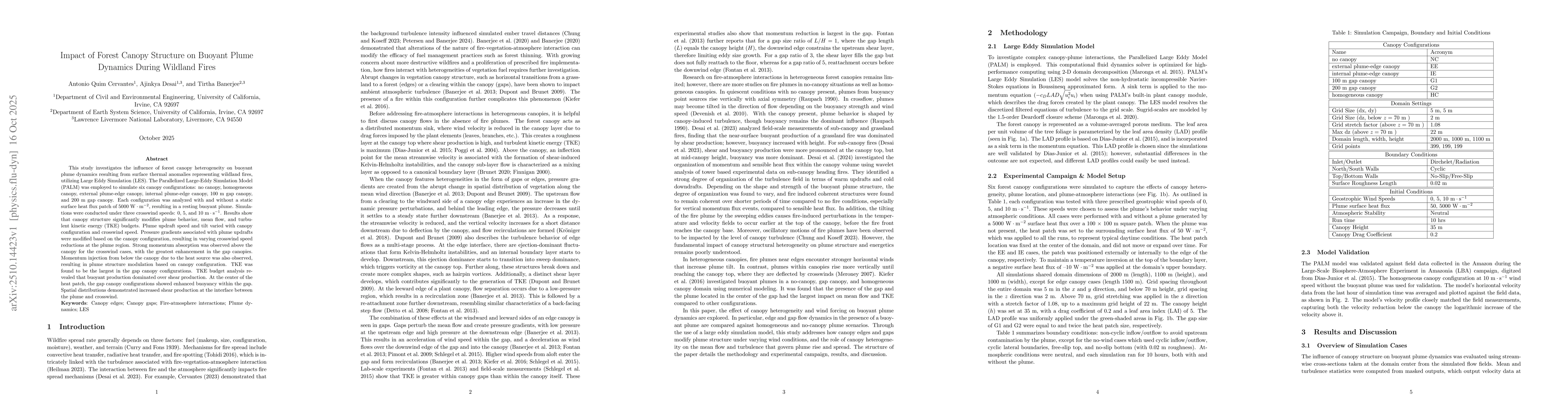 Thumbnail for Impact of Forest Canopy Structure on Buoyant Plume Dynamics During
  Wildland Fires