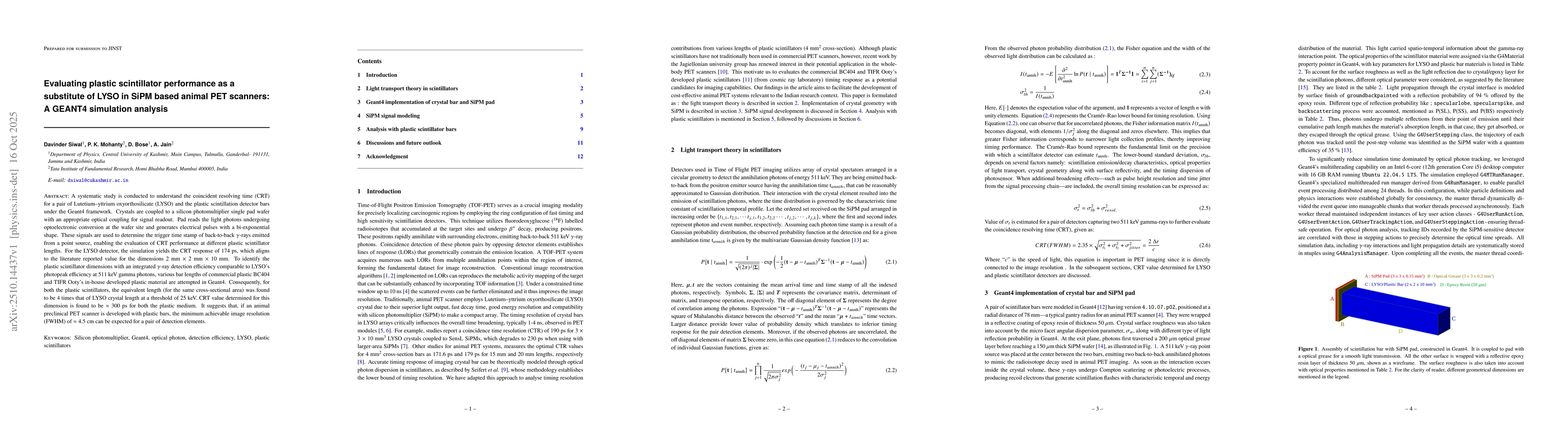 Thumbnail for Evaluating plastic scintillator performance as a substitute of LYSO in
  SiPM based animal PET scanners: A GEANT4 simulation analysis