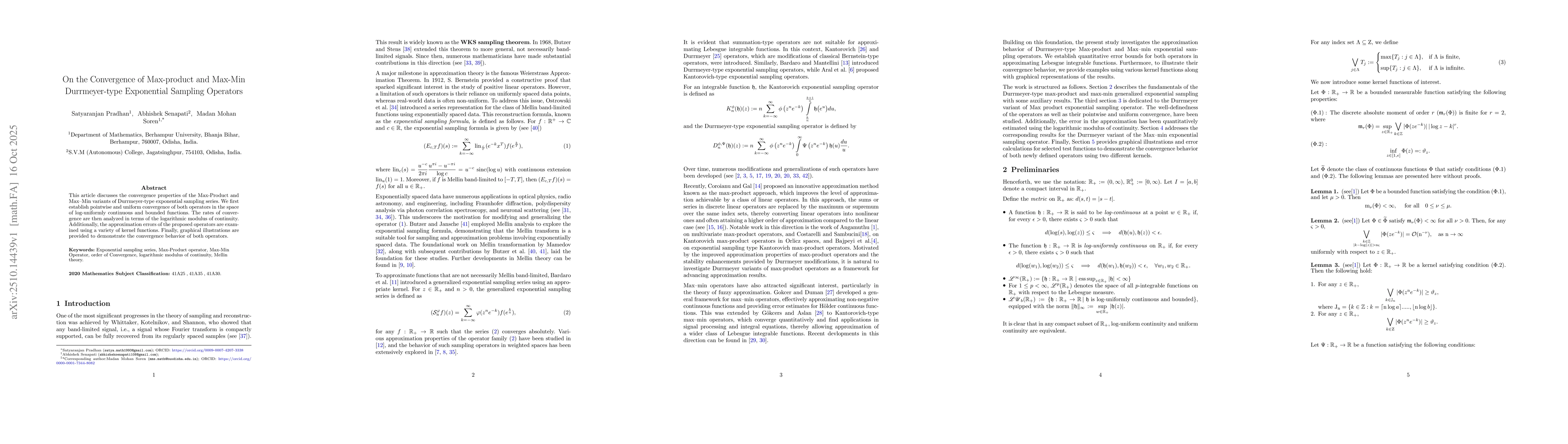 Thumbnail for On the Convergence of Max-product and Max-Min Durrmeyer-type Exponential
  Sampling Operators