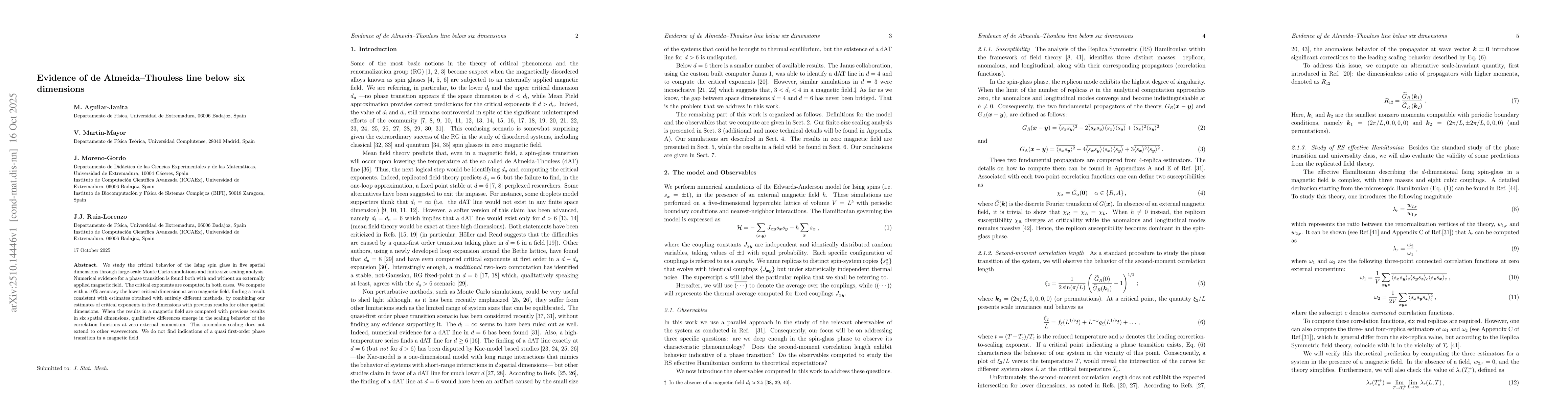 Thumbnail for Evidence of de Almeida--Thouless line below six dimensions