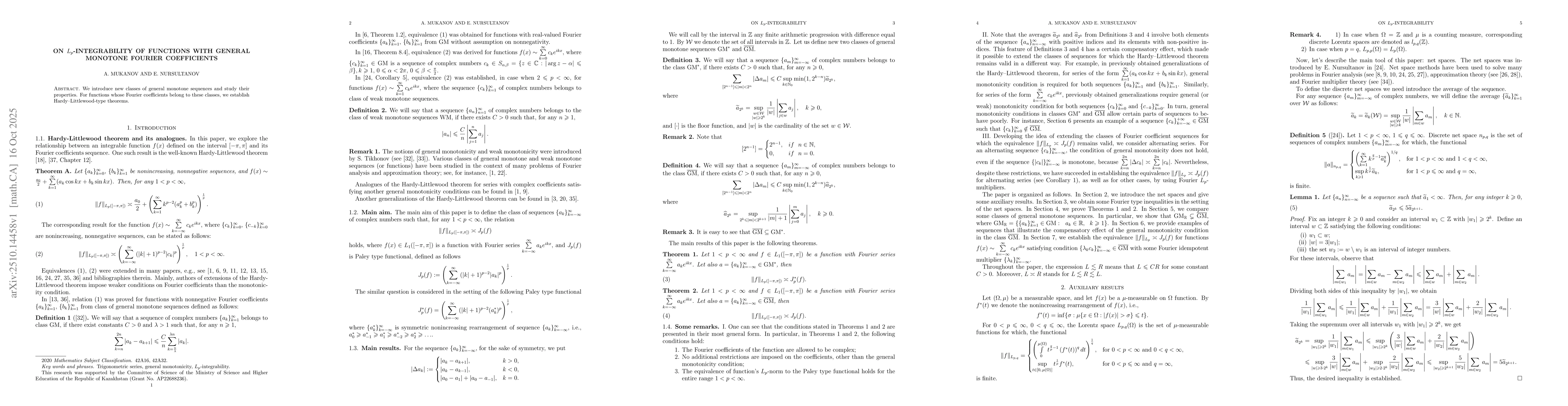 Thumbnail for On $L_p$-integrability of functions with general monotone Fourier
  coefficients
