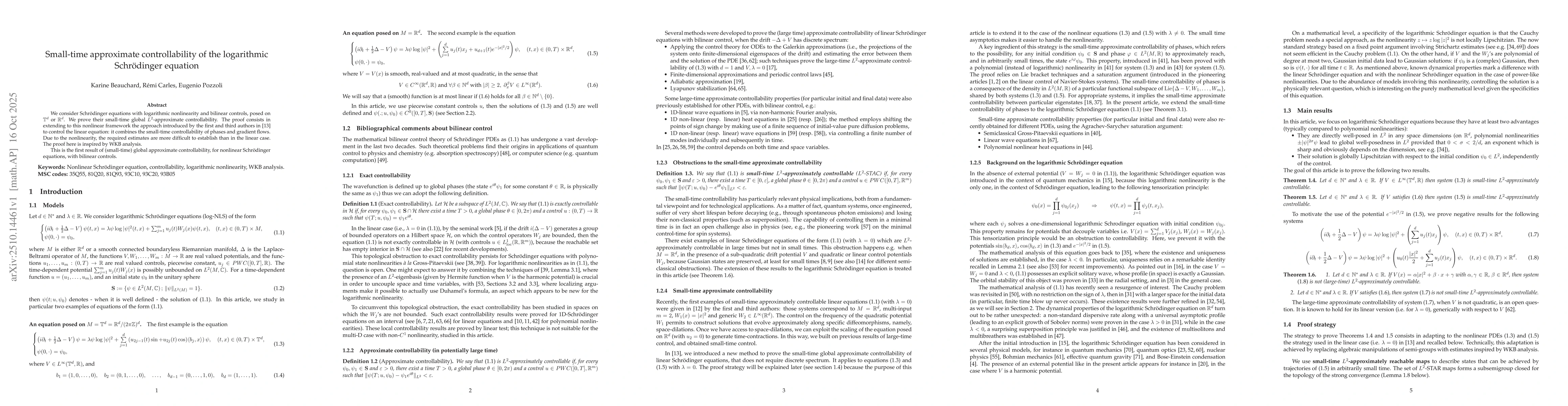 Thumbnail for Small-time approximate controllability of the logarithmic Schr\''dinger
  equation