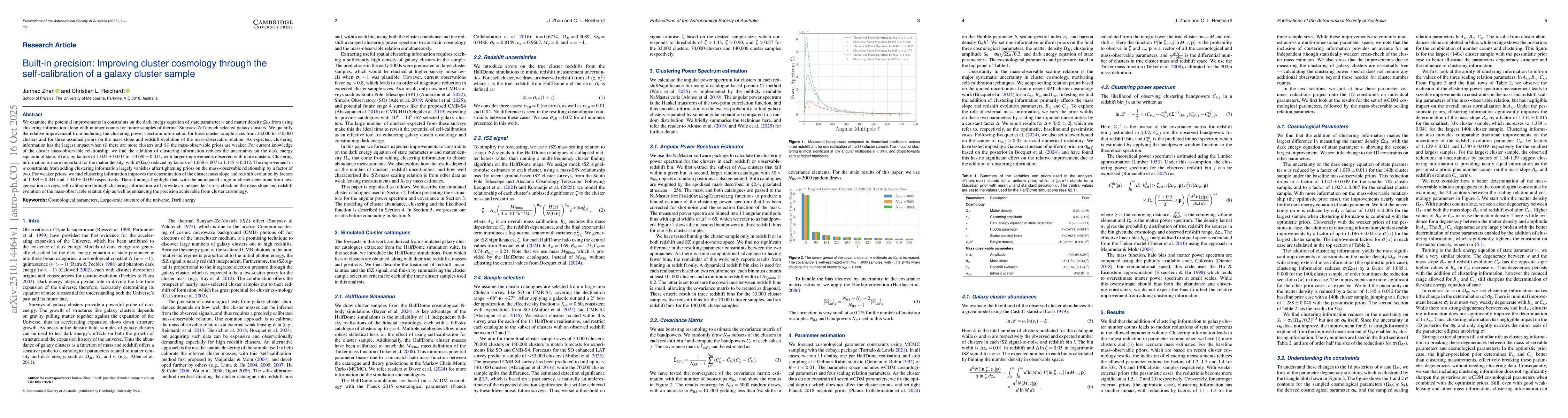 Thumbnail for Built-in precision: Improving cluster cosmology through the
  self-calibration of a galaxy cluster sample
