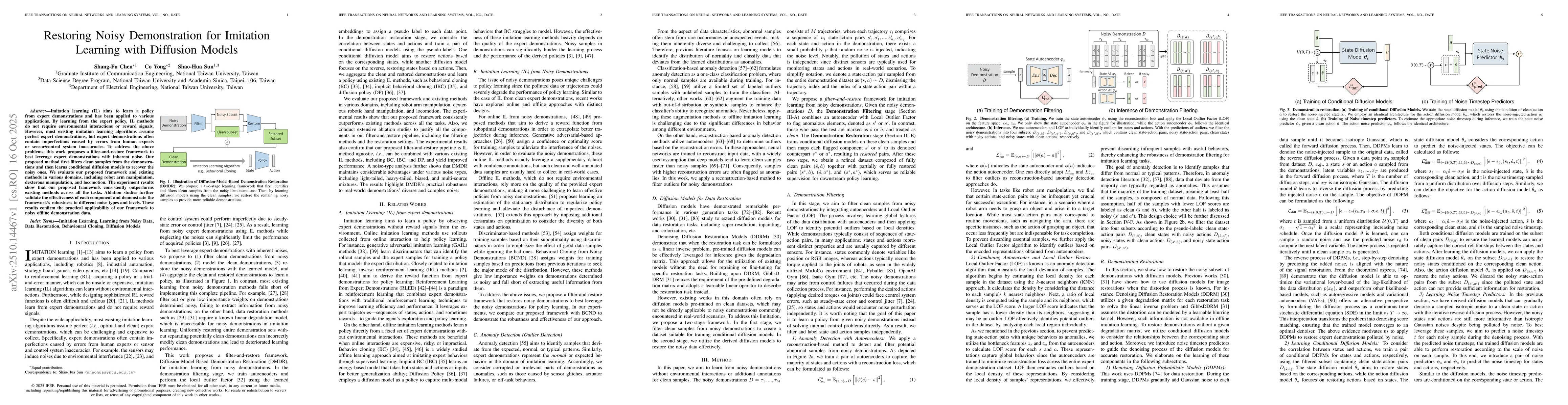Thumbnail for Restoring Noisy Demonstration for Imitation Learning With Diffusion
  Models