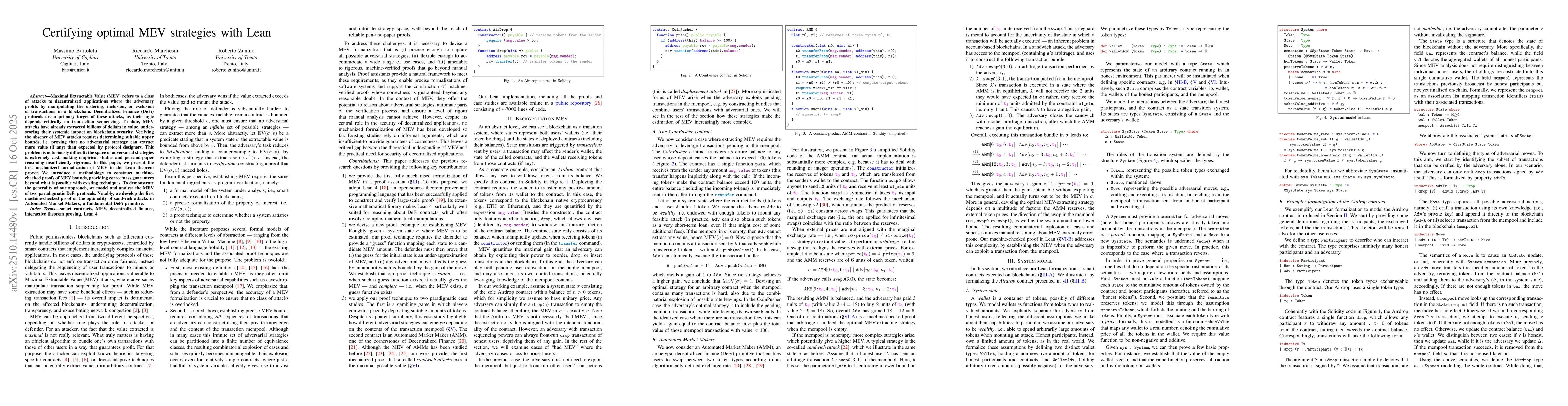 Thumbnail for Certifying optimal MEV strategies with Lean