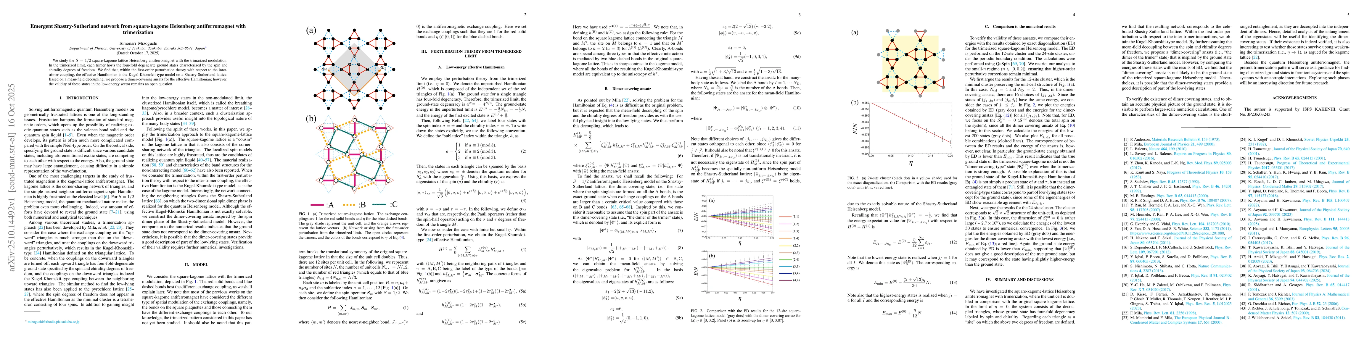 Thumbnail for Emergent Shastry-Sutherland network from square-kagome Heisenberg
  antiferromagnet with trimerization
