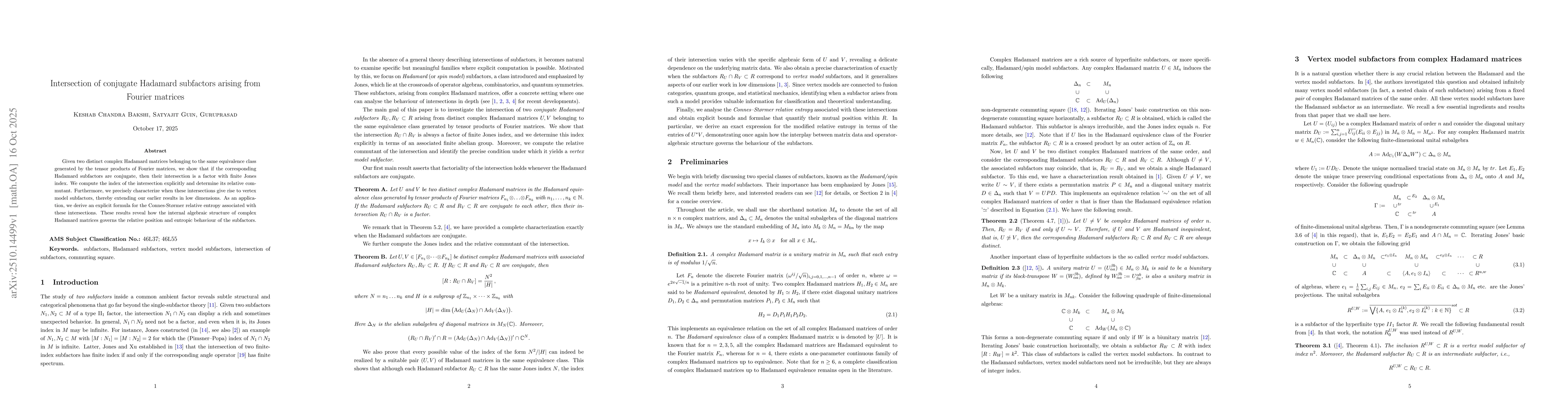 Thumbnail for Intersection of conjugate Hadamard subfactors arising from Fourier
  matrices