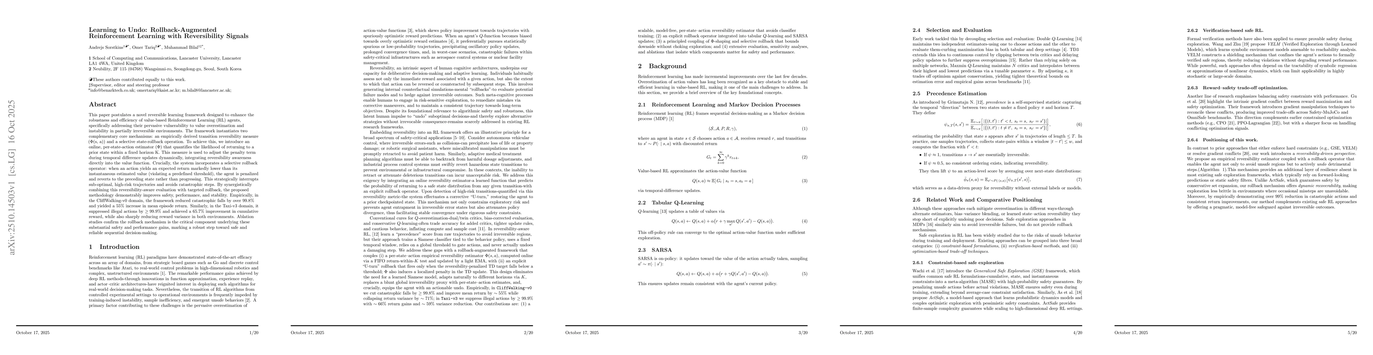Thumbnail for Learning to Undo: Rollback-Augmented Reinforcement Learning with
  Reversibility Signals