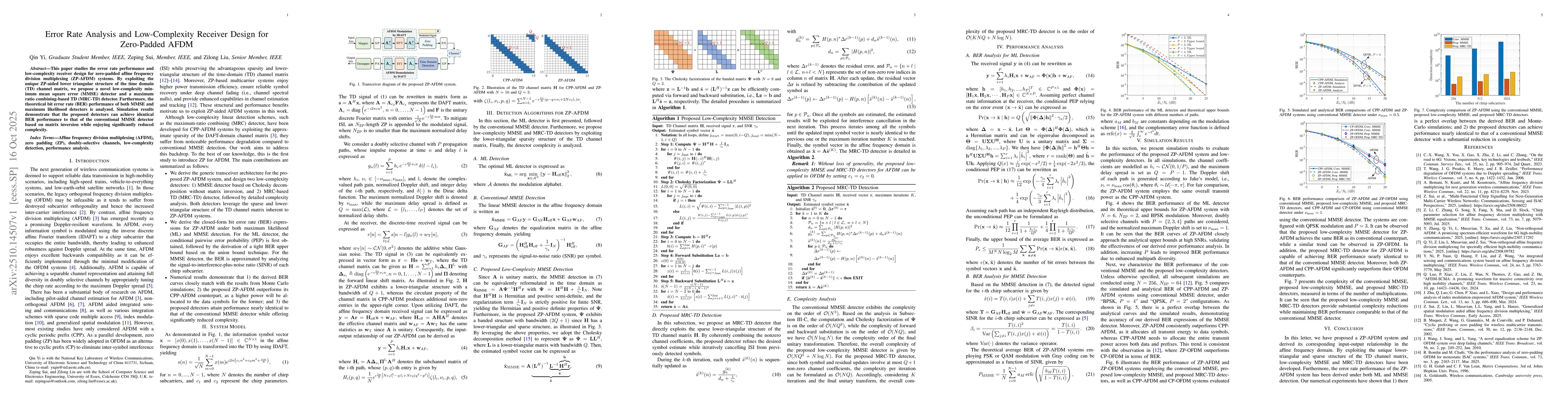 Thumbnail for Error Rate Analysis and Low-Complexity Receiver Design for Zero-Padded
  AFDM