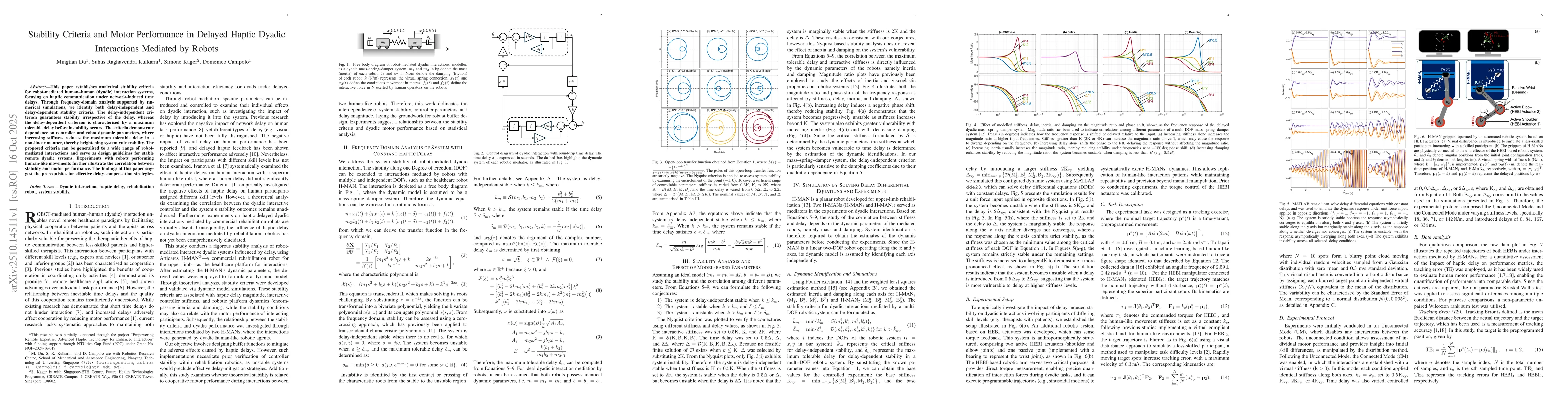 Thumbnail for Stability Criteria and Motor Performance in Delayed Haptic Dyadic
  Interactions Mediated by Robots