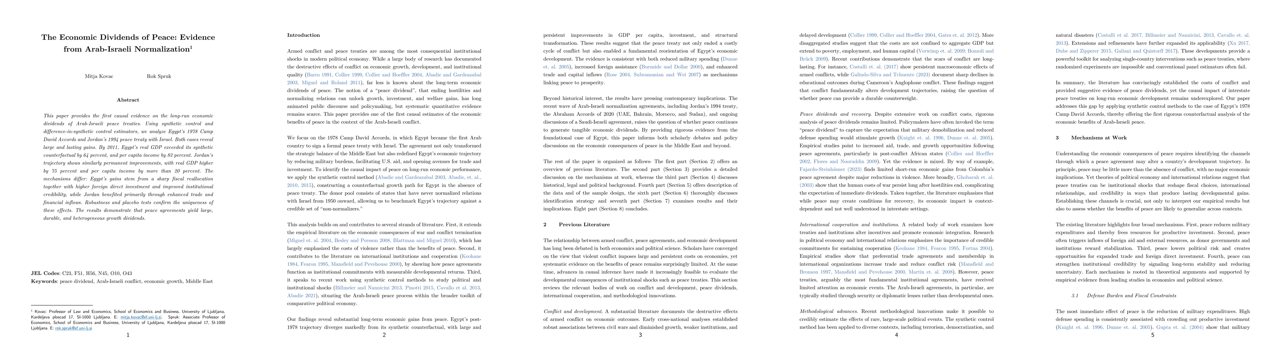 Thumbnail for The Economic Dividends of Peace: Evidence from Arab-Israeli
  Normalization