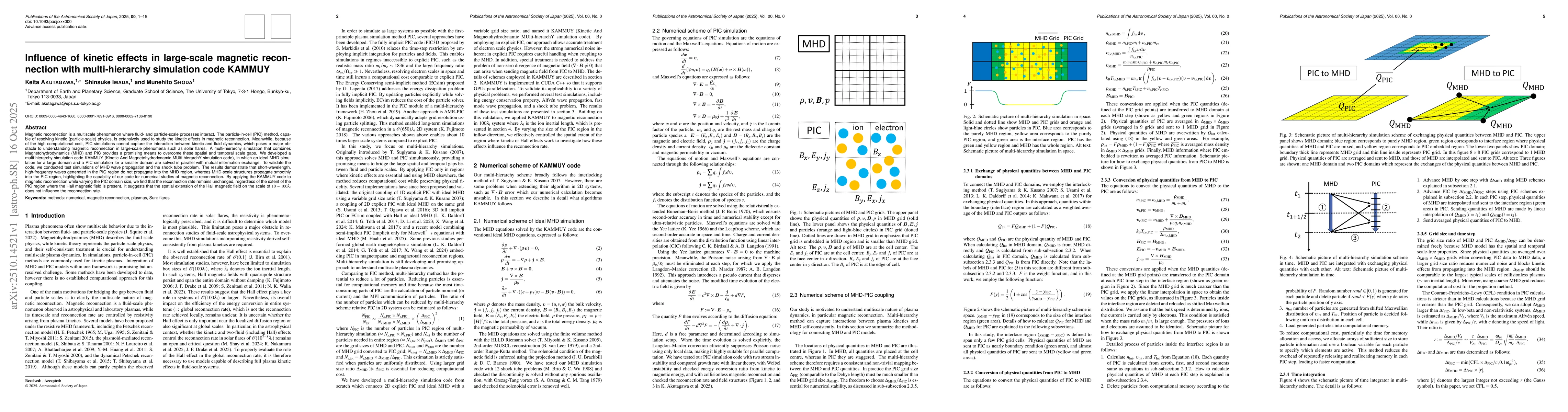 Thumbnail for Influence of kinetic effects in large-scale magnetic reconnection with
  multi-hierarchy simulation code KAMMUY