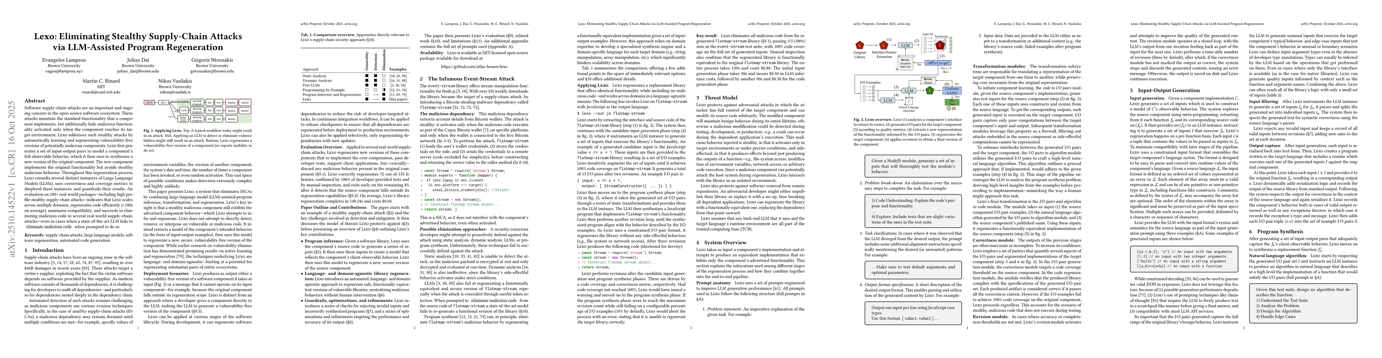 Thumbnail for Lexo: Eliminating Stealthy Supply-Chain Attacks via LLM-Assisted Program
  Regeneration