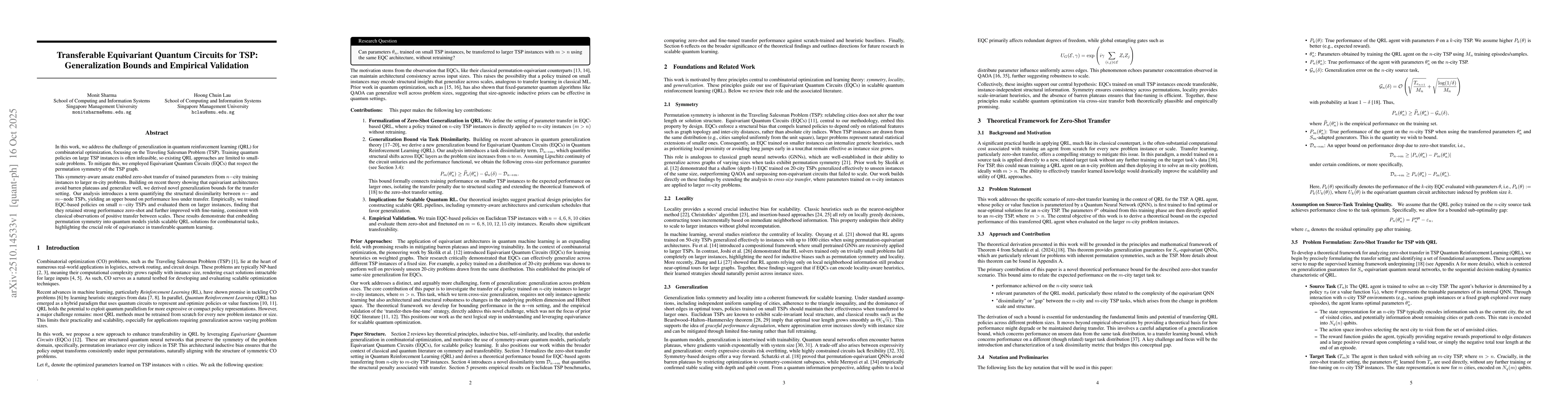 Thumbnail for Transferable Equivariant Quantum Circuits for TSP: Generalization Bounds
  and Empirical Validation