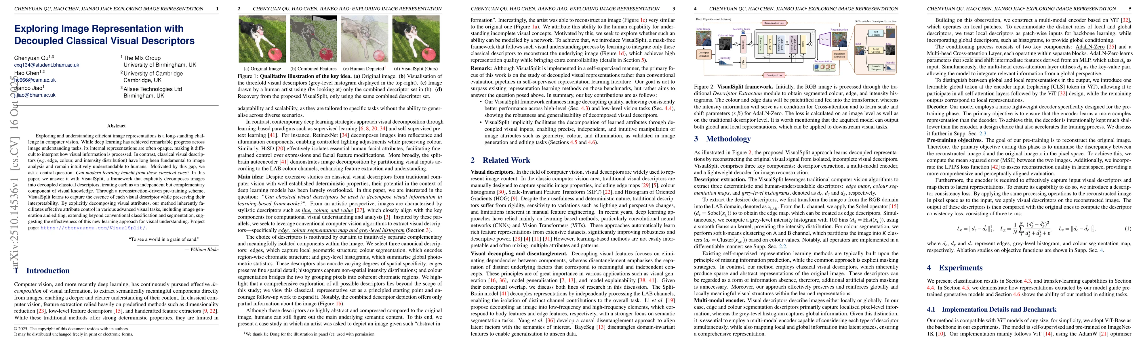 Thumbnail for Exploring Image Representation with Decoupled Classical Visual
  Descriptors