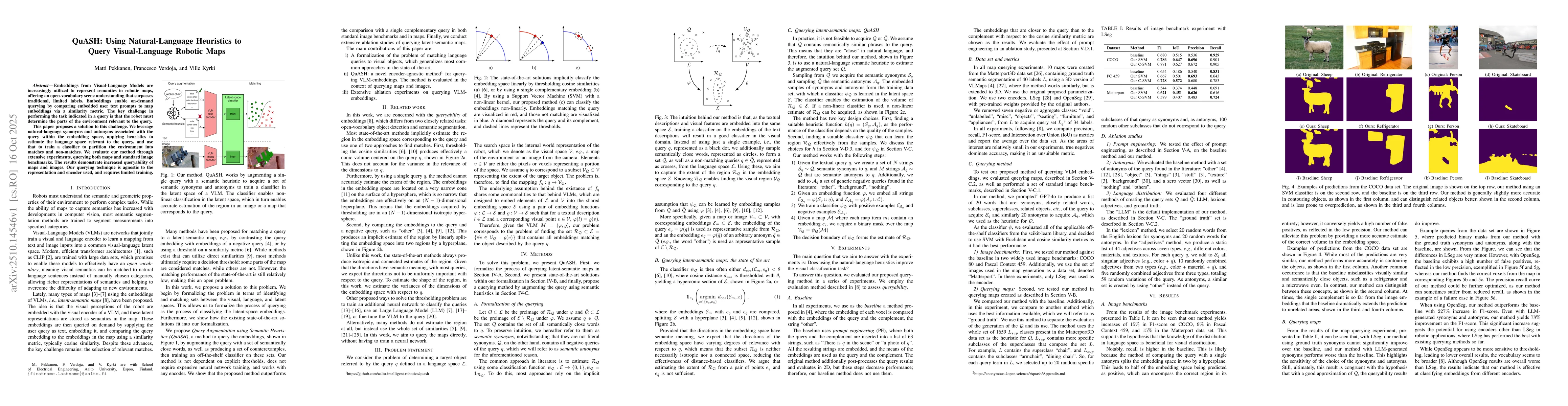 Thumbnail for QuASH: Using Natural-Language Heuristics to Query Visual-Language
  Robotic Maps