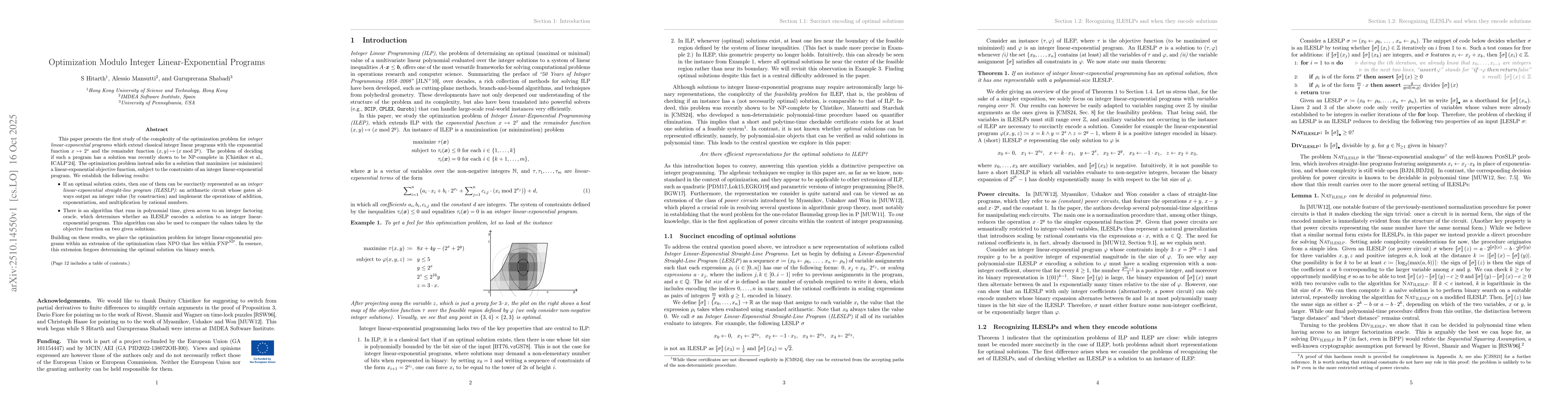 Thumbnail for Optimization Modulo Integer Linear-Exponential Programs