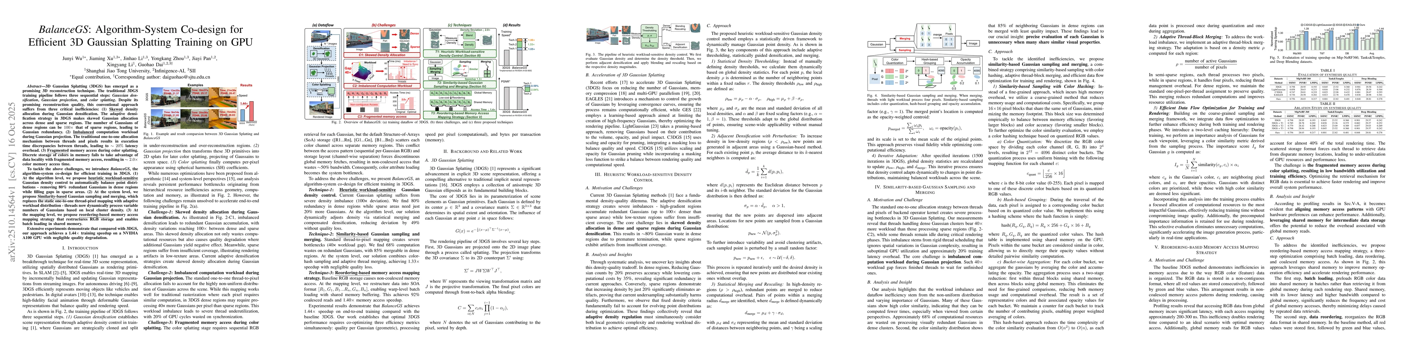 Thumbnail for BalanceGS: Algorithm-System Co-design for Efficient 3D Gaussian
  Splatting Training on GPU