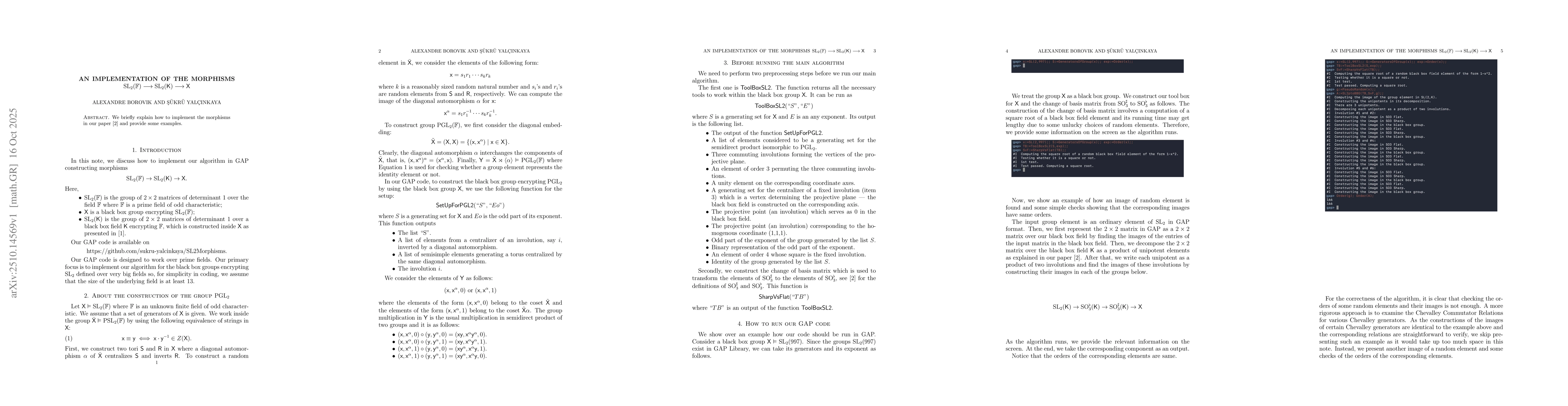Thumbnail for An implementation of the morphisms $SL_2(\mathbb{F}) \rightarrow
  SL_2(\mathsf{K}) \rightarrow \mathsf{X}$