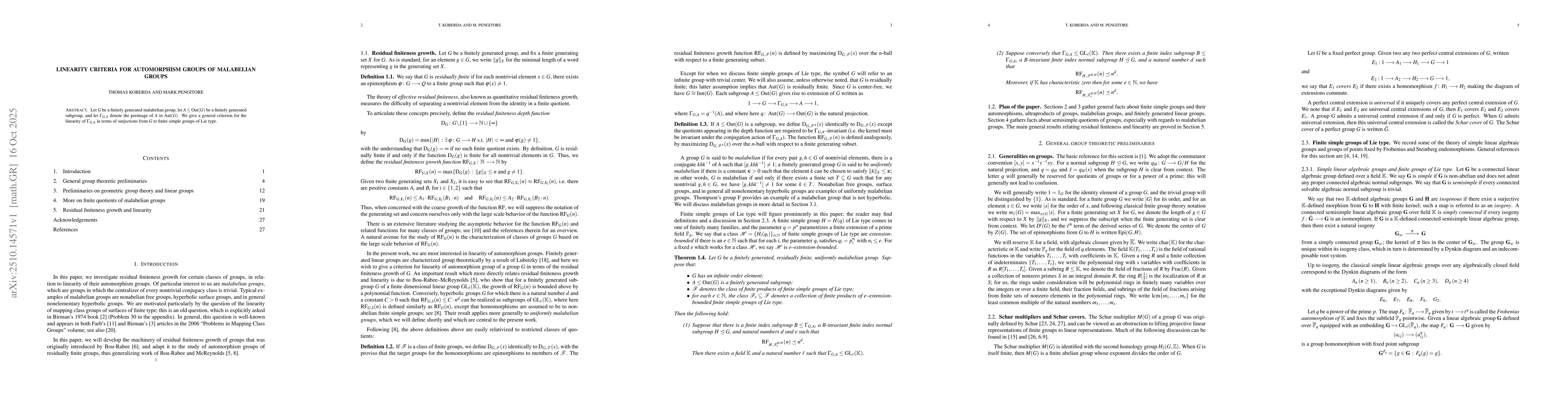 Thumbnail for Linearity criteria for automorphism groups of malabelian groups