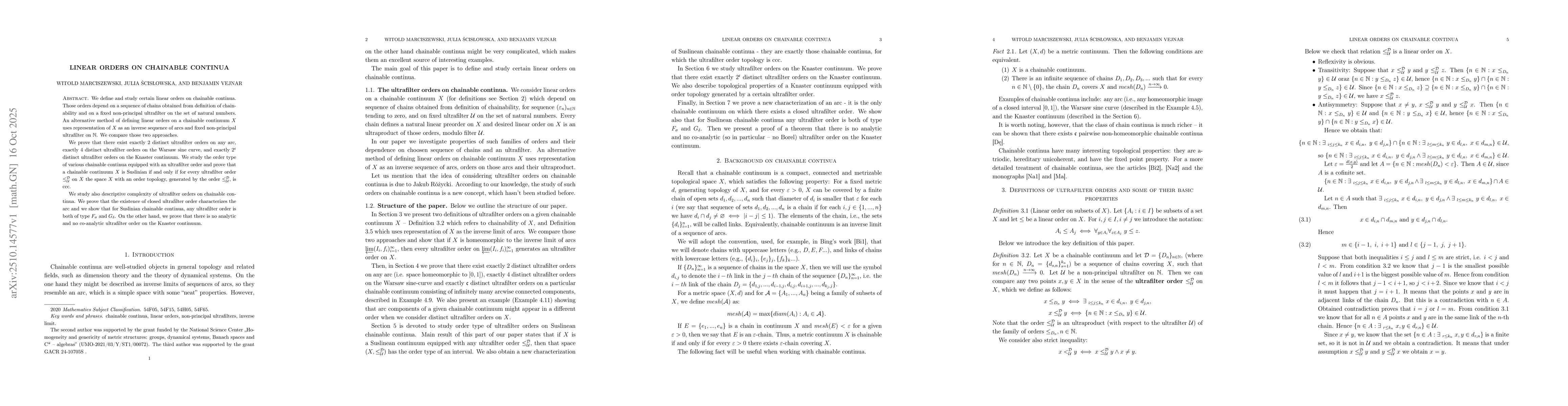 Thumbnail for Linear orders on chainable continua