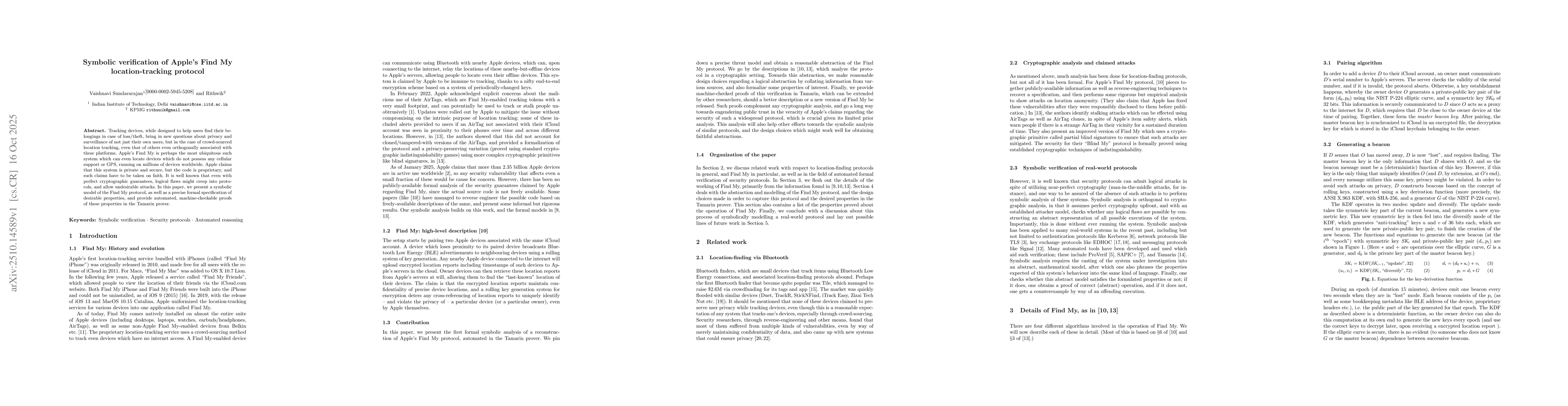 Thumbnail for Symbolic verification of Apple's Find My location-tracking protocol