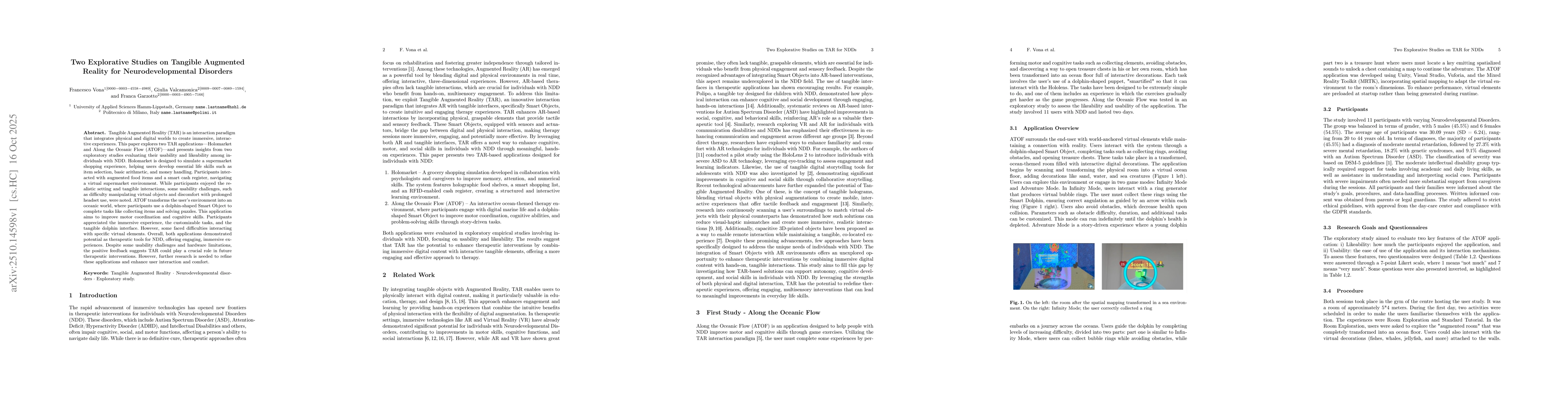 Thumbnail for Two Explorative Studies on Tangible Augmented Reality for
  Neurodevelopmental Disorders