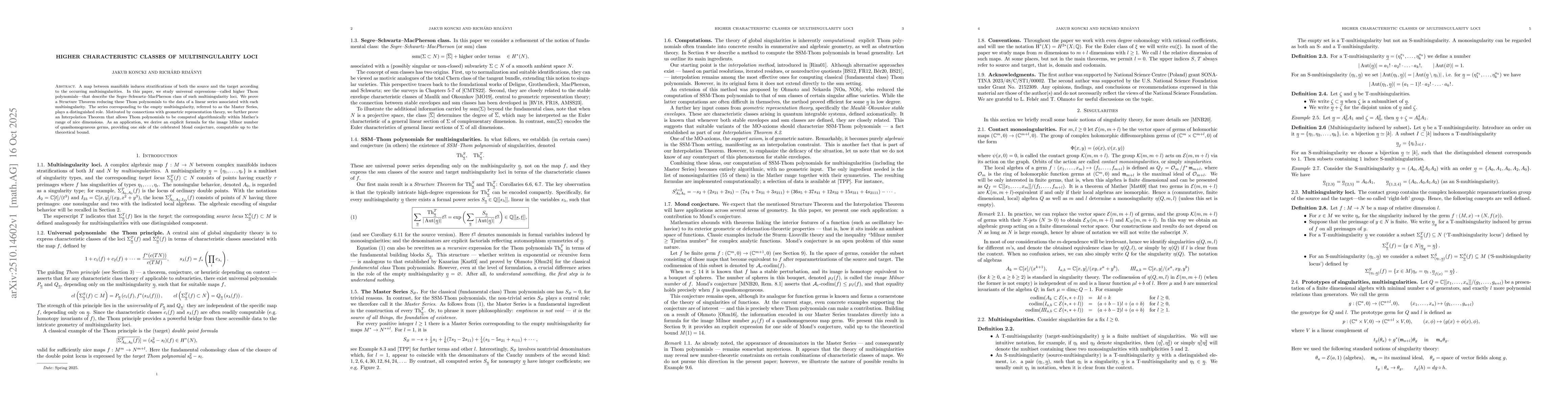 Thumbnail for Higher characteristic classes of multisingularity loci