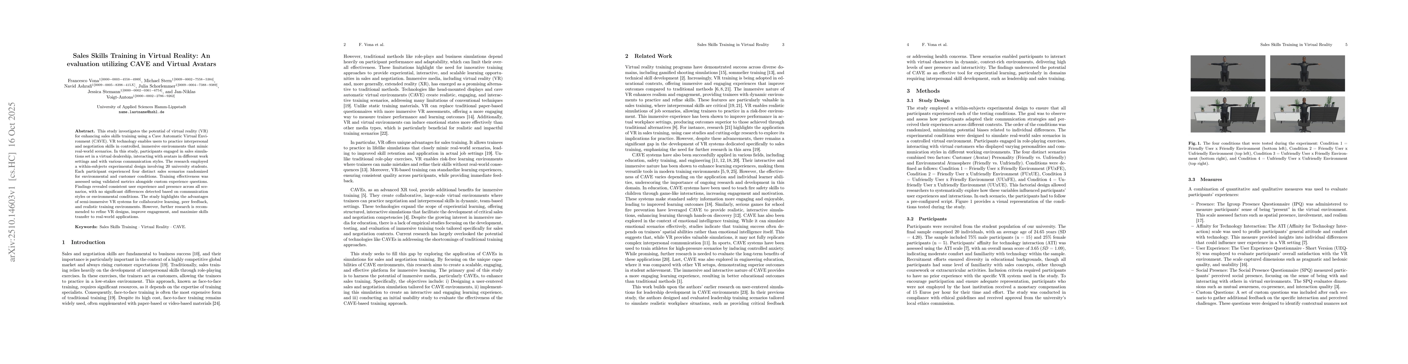 Thumbnail for Sales Skills Training in Virtual Reality: An evaluation utilizing CAVE
  and Virtual Avatars
