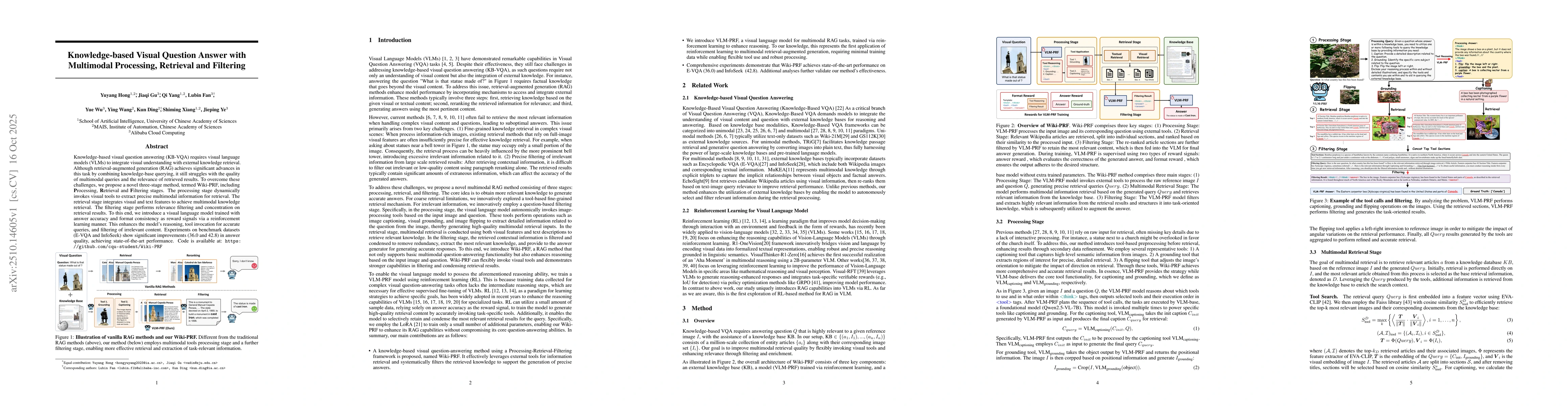 Thumbnail for Knowledge-based Visual Question Answer with Multimodal Processing,
  Retrieval and Filtering
