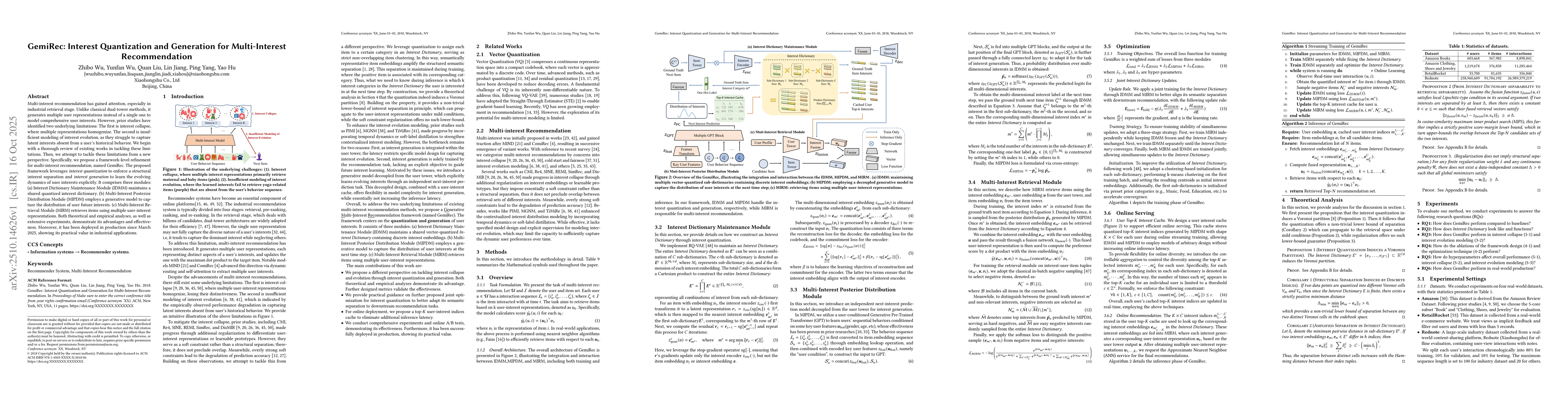 Thumbnail for GemiRec: Interest Quantization and Generation for Multi-Interest
  Recommendation