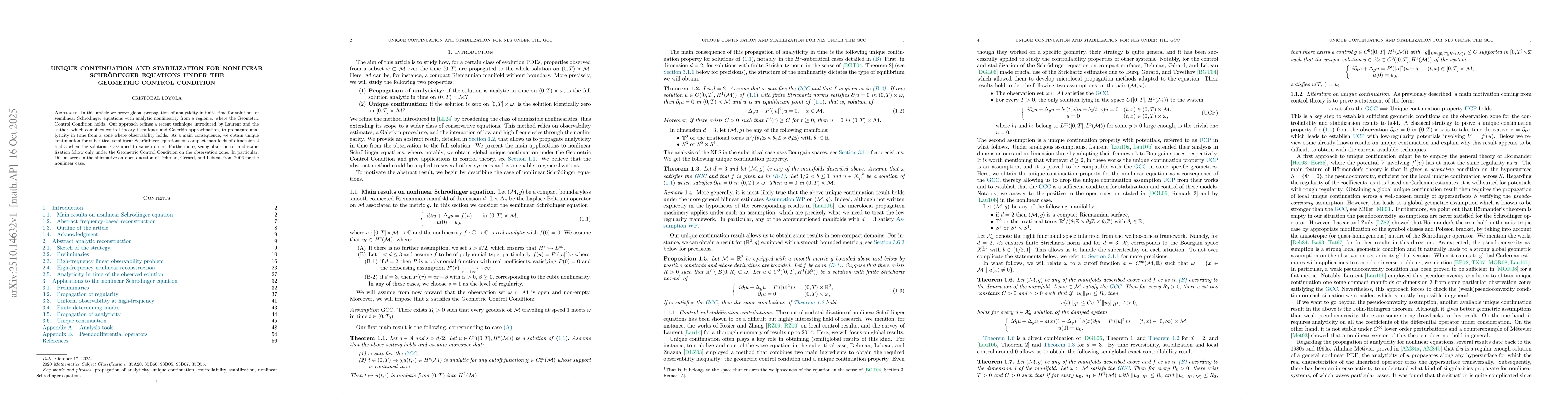 Thumbnail for Unique continuation and stabilization for nonlinear Schrödinger
  equations under the Geometric Control Condition