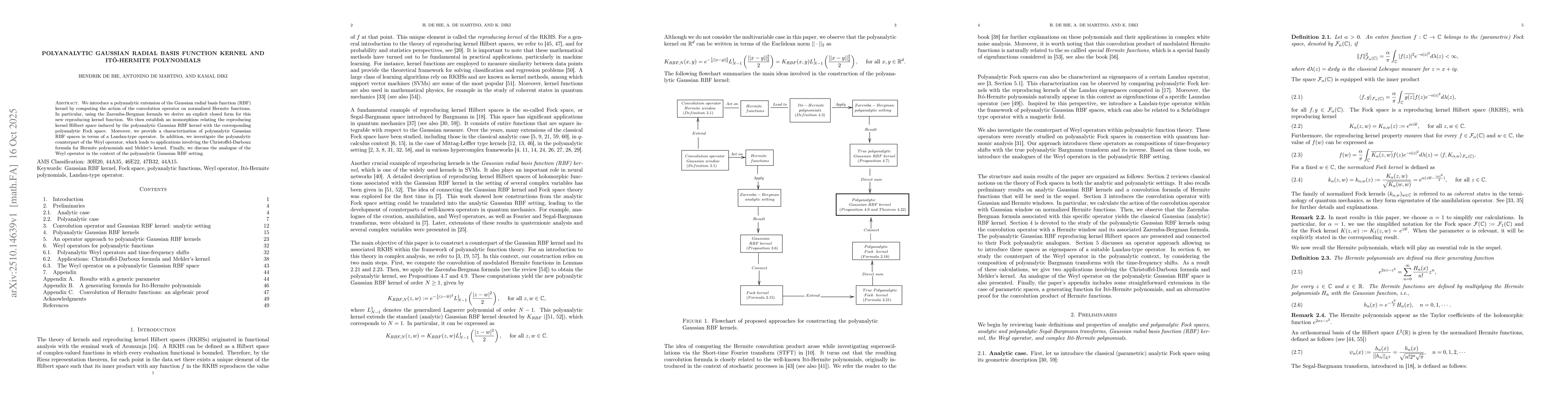 Thumbnail for Polyanalytic Gaussian Radial Basis Function Kernel and Itô-Hermite
  Polynomials