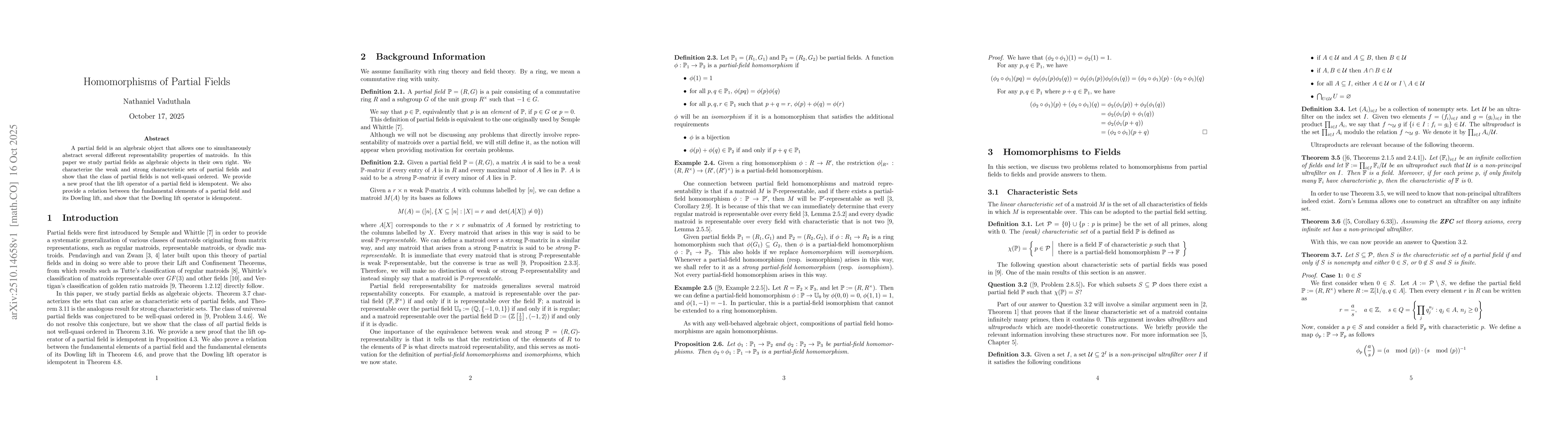 Thumbnail for Homomorphisms of Partial Fields