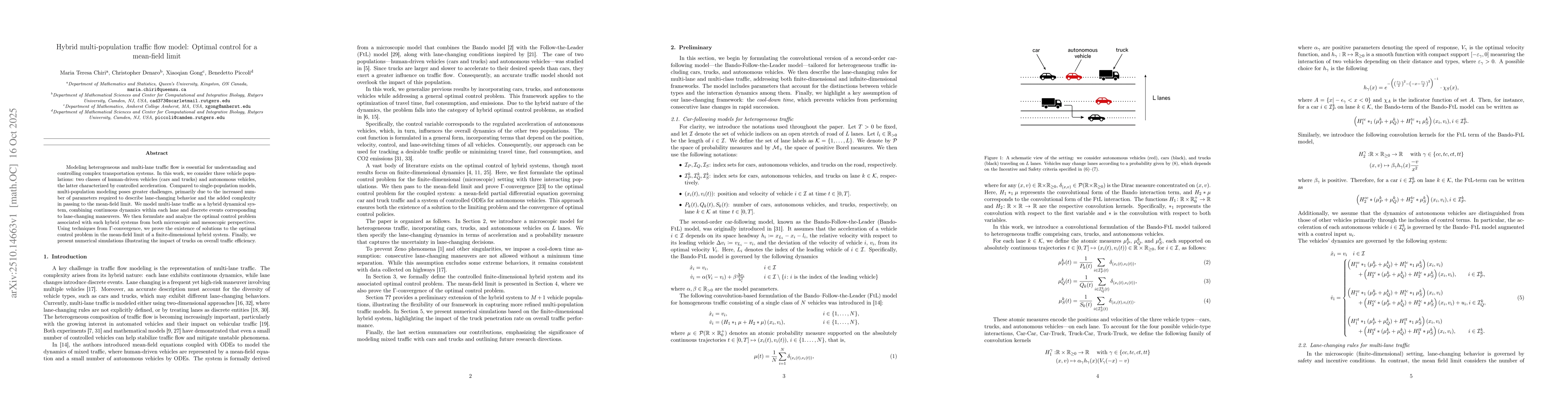 Thumbnail for Hybrid multi-population traffic flow model: Optimal control for a
  mean-field limit