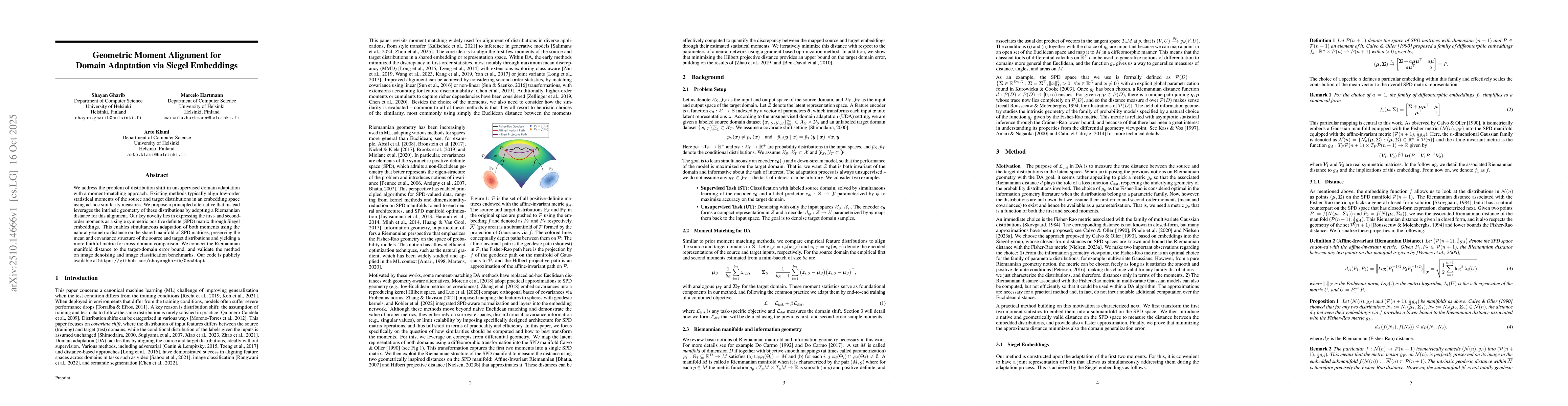 Thumbnail for Geometric Moment Alignment for Domain Adaptation via Siegel Embeddings
