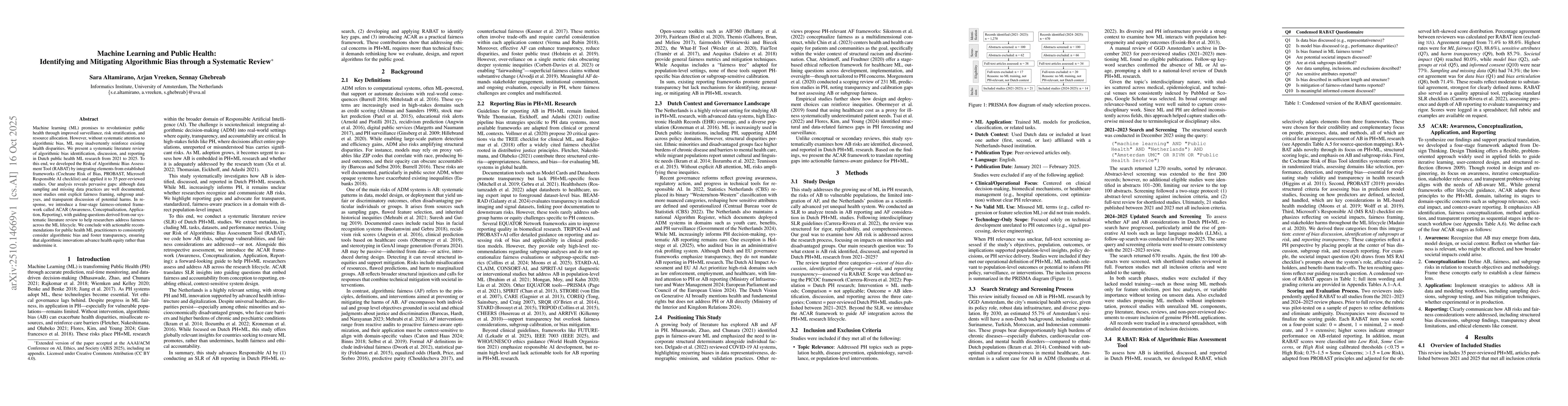Thumbnail for Machine Learning and Public Health: Identifying and Mitigating
  Algorithmic Bias through a Systematic Review