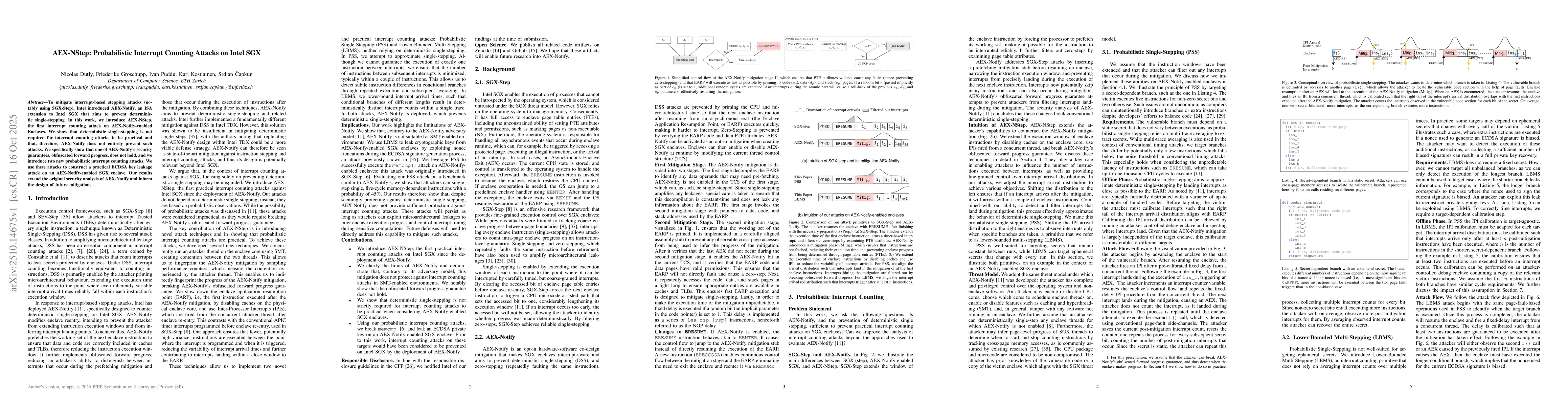 Thumbnail for AEX-NStep: Probabilistic Interrupt Counting Attacks on Intel SGX