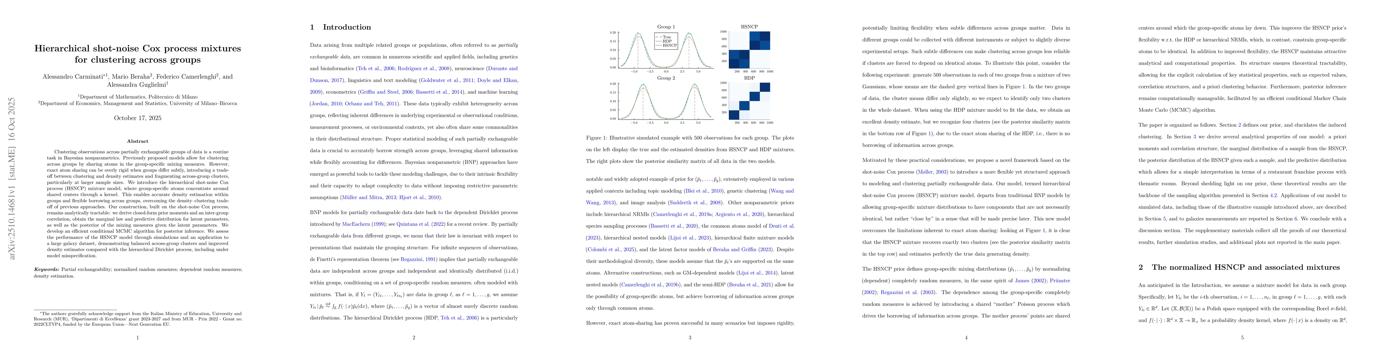 Thumbnail for Hierarchical shot-noise Cox process mixtures for clustering across
  groups