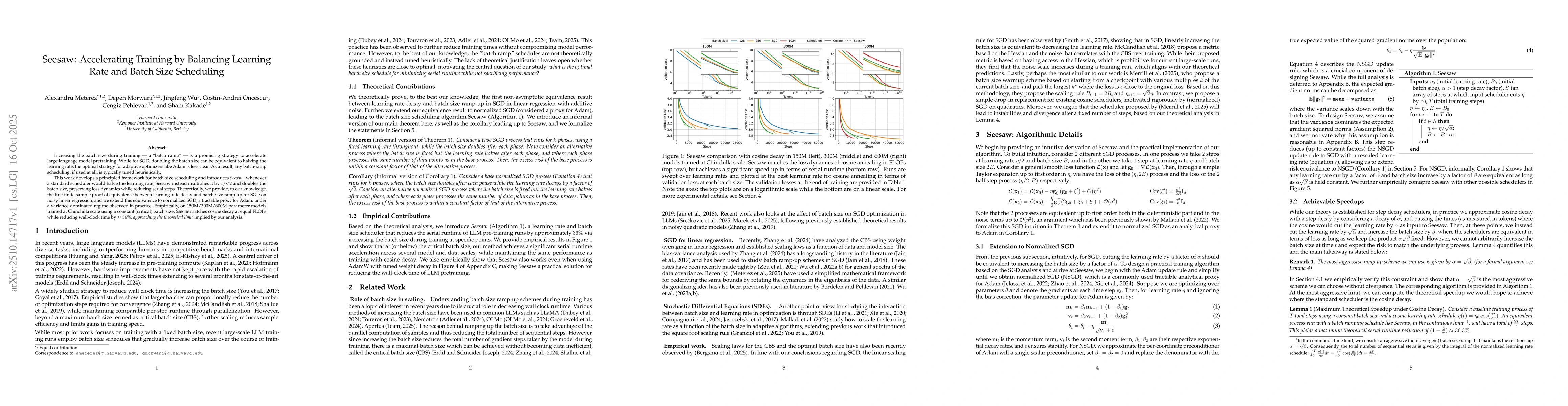 Thumbnail for Seesaw: Accelerating Training by Balancing Learning Rate and Batch Size
  Scheduling