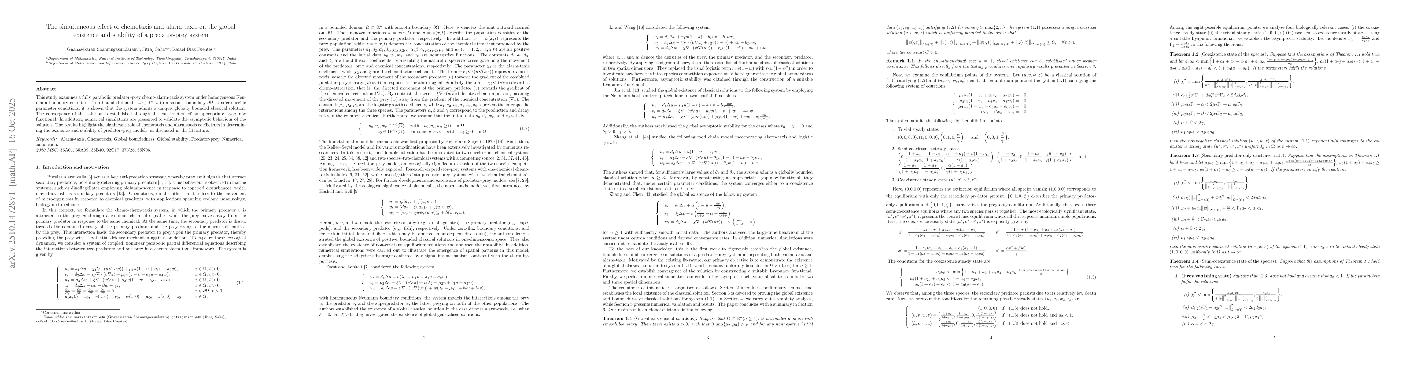Thumbnail for The simultaneous effect of chemotaxis and alarm-taxis on the global
  existence and stability of a predator-prey system