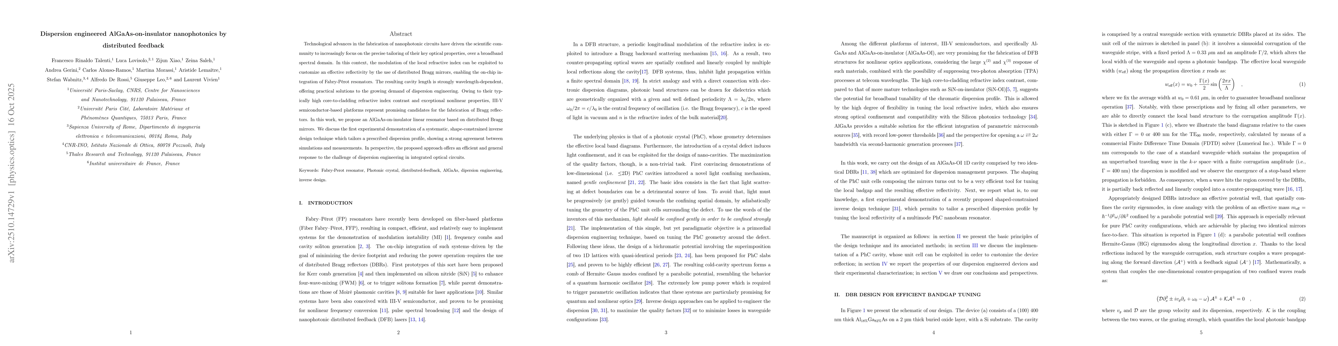 Thumbnail for Dispersion engineered AlGaAs-on-insulator nanophotonics by distributed
  feedback