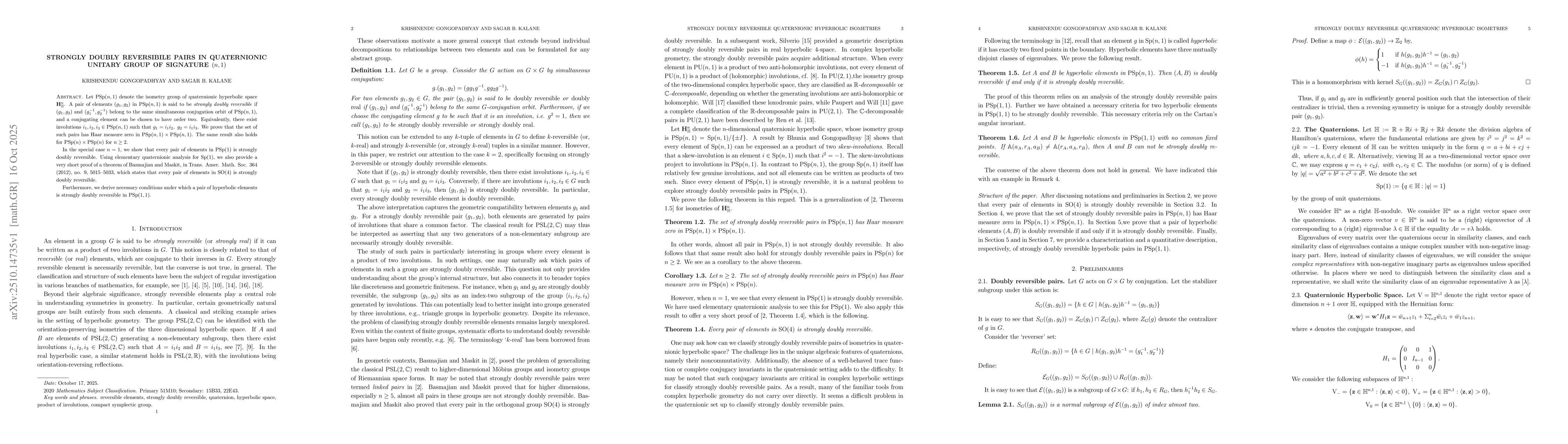 Thumbnail for Strongly Doubly Reversibile Pairs in Quaternionic Unitary Group of
  Signature $(n,1)$