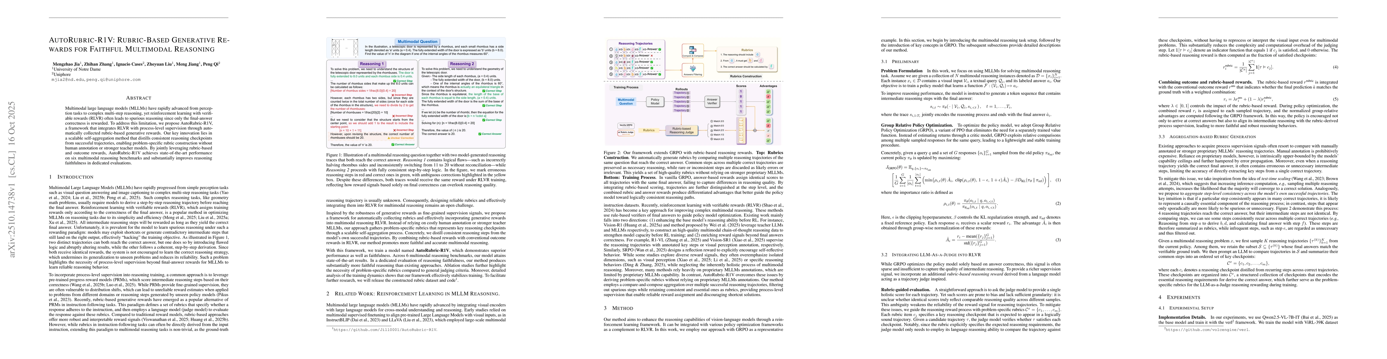 Thumbnail for AutoRubric-R1V: Rubric-Based Generative Rewards for Faithful Multimodal
  Reasoning