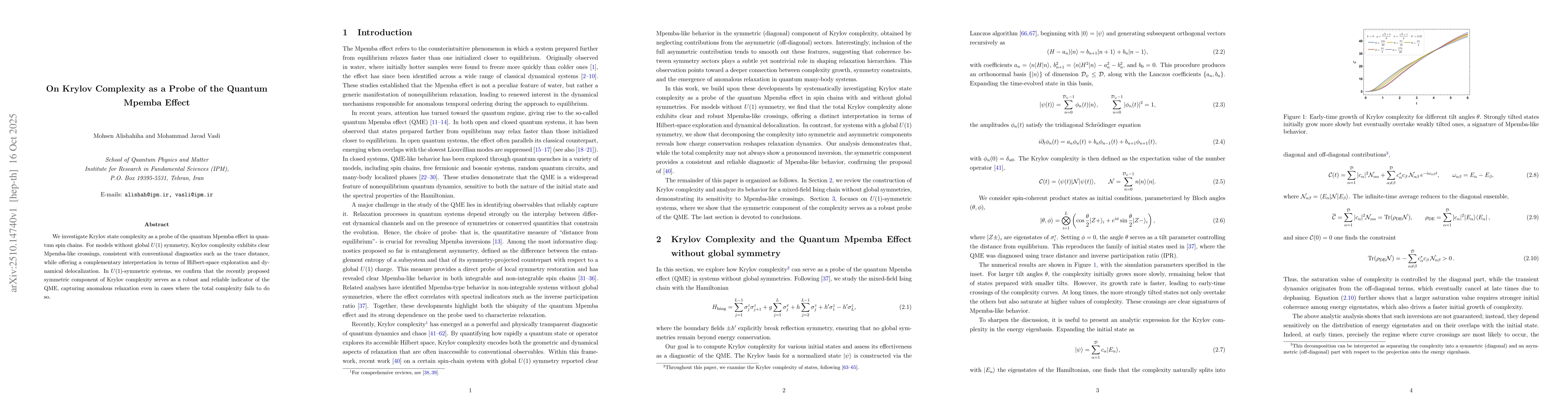 Thumbnail for On Krylov Complexity as a Probe of the Quantum Mpemba Effect