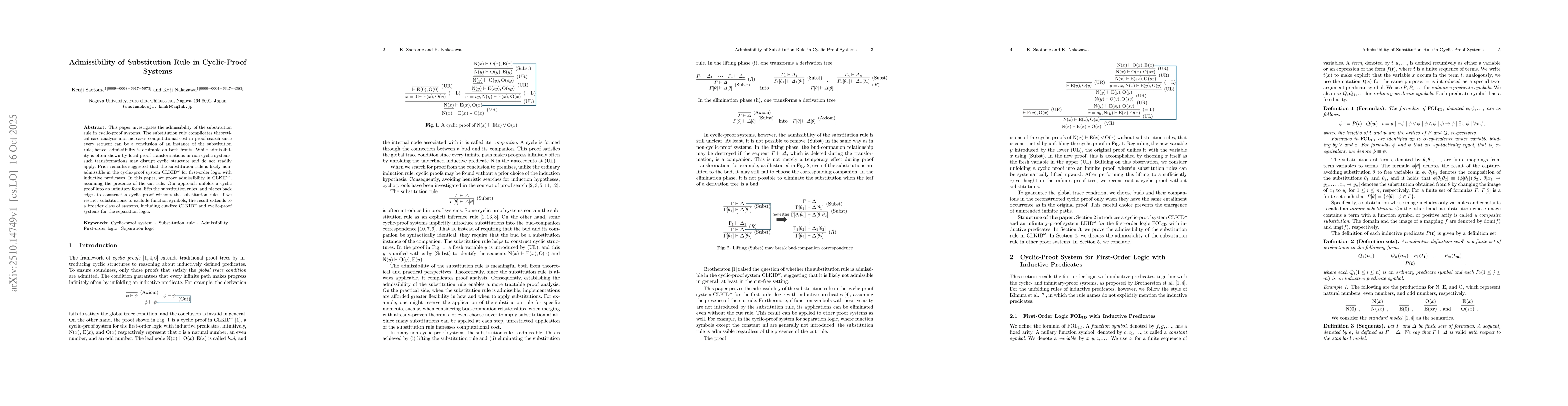 Thumbnail for Admissibility of Substitution Rule in Cyclic-Proof Systems